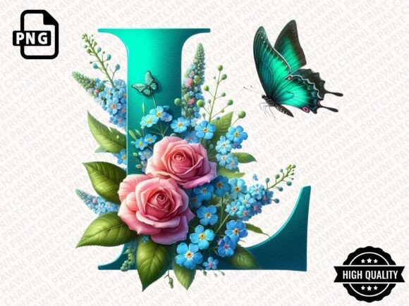 Download Roses &amp; Butterflies Alphabet Clipart PNG - Premium Resources